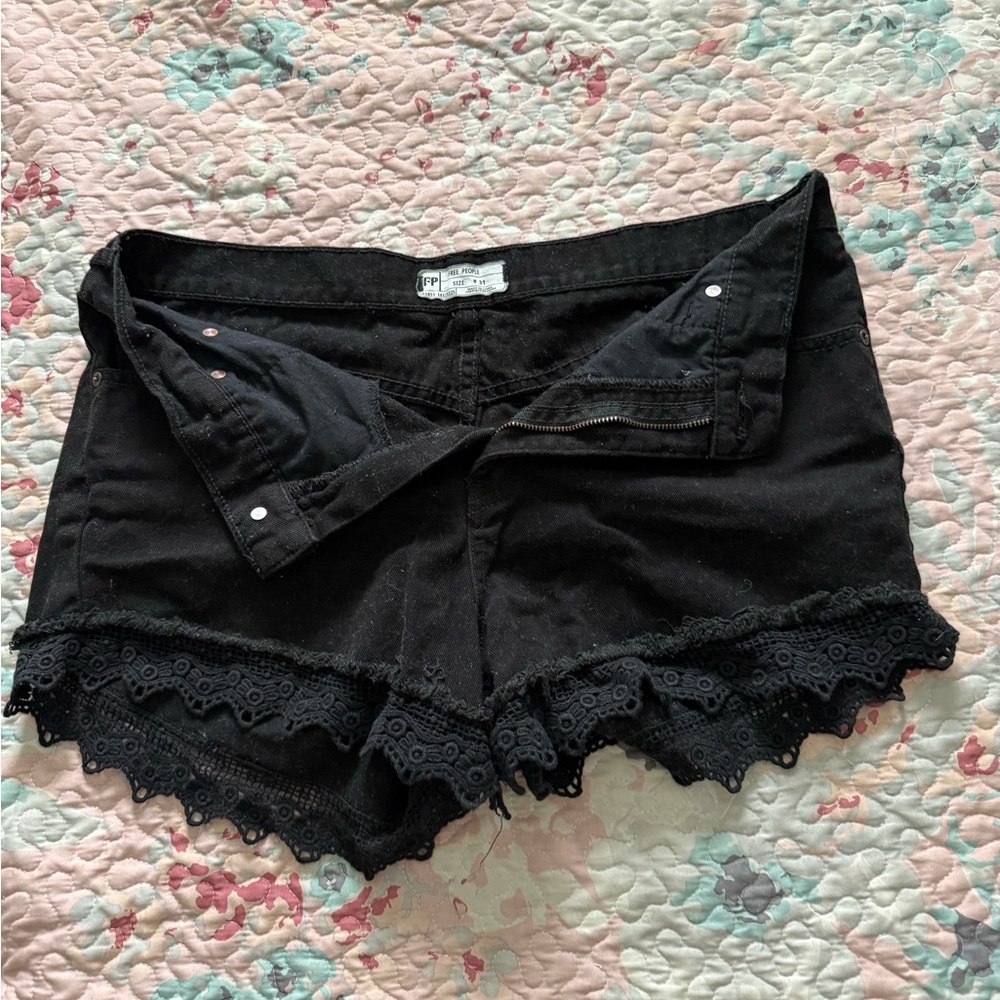 Free People Black Jean Shorts with Lace Trim